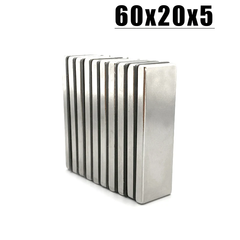 1/2/5/10Pcs 60x20x5mm Neodymium Magnet 60mm x 20mm x 5mm N35 NdFeB Block Super Powerful Permanent Magnetic Imanes 60*20*5