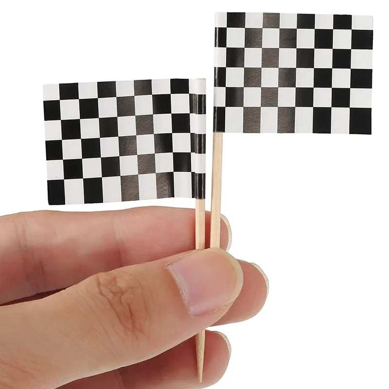 48pcs  Checkered Black and White Racing Stick Flag 100pcs Checkered Baking Cups Cupcake for Race Car Party Birthday Decorations