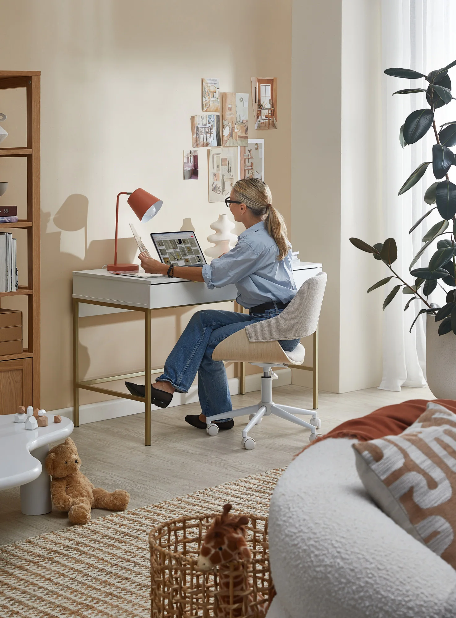 ！@Combohome Wood Office Desk Modern Natural Real Wooden Computer Desk Table with Legs for Home Office