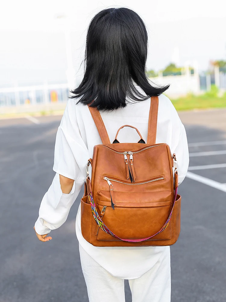 Shoulder Bag Women's Fashion 2025 New Popular Backpack Mommy Backpack Retro PU Bag Travel Backpack