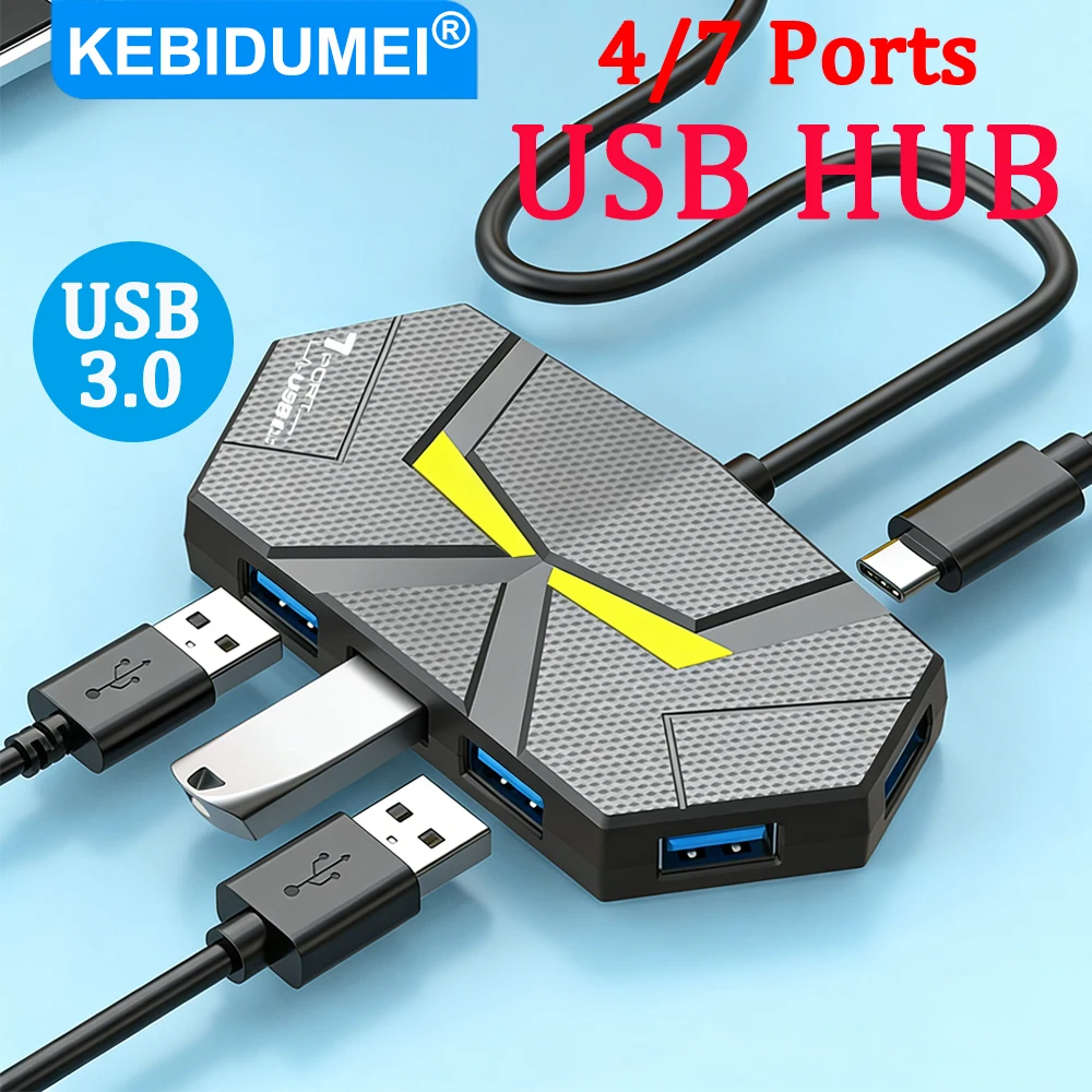 USB 3.0 HUB 7 Ports Type C Docking Station 5Gbps High Speed Transmission Splitter USB Adapter PD Power For PC Laptop Macbook