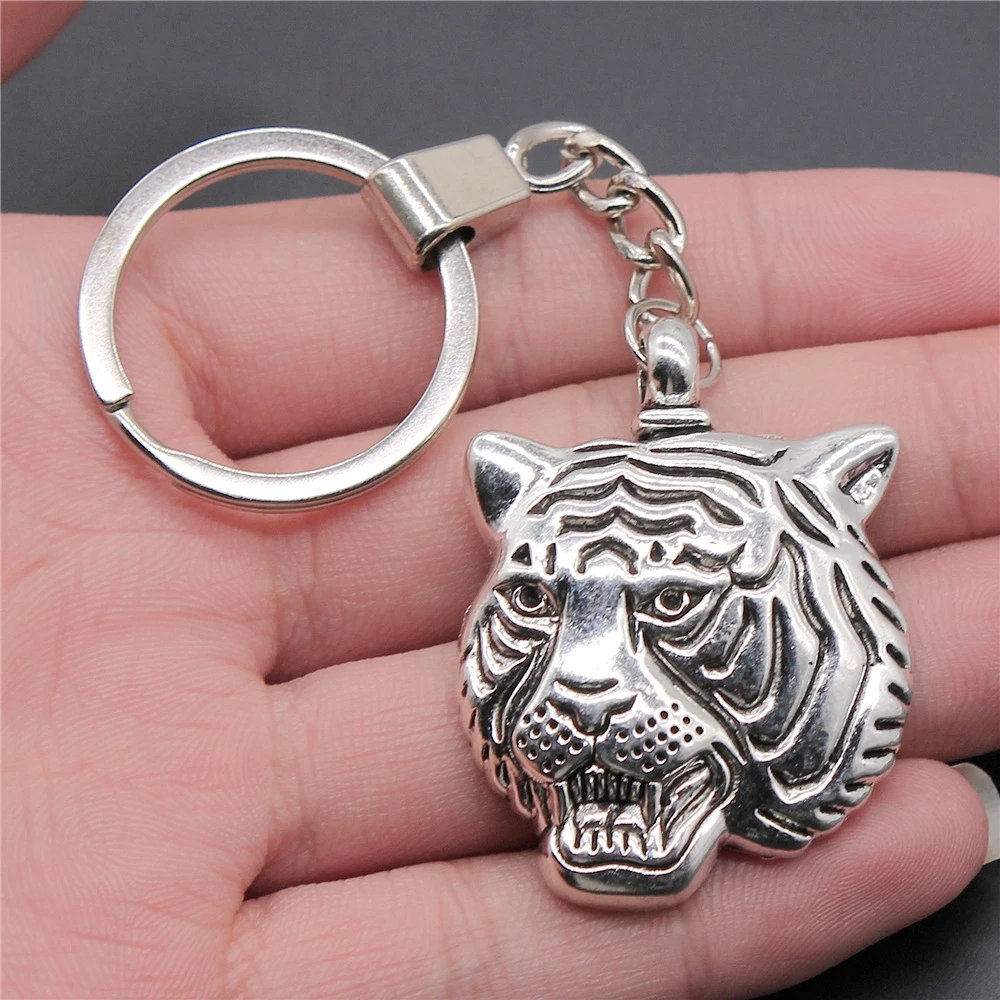 Vintage 2 Colors 45x34mm Tiger Charms Pendants DIY Men Jewelry Car Key Chain Ring Holder Souvenir Gift