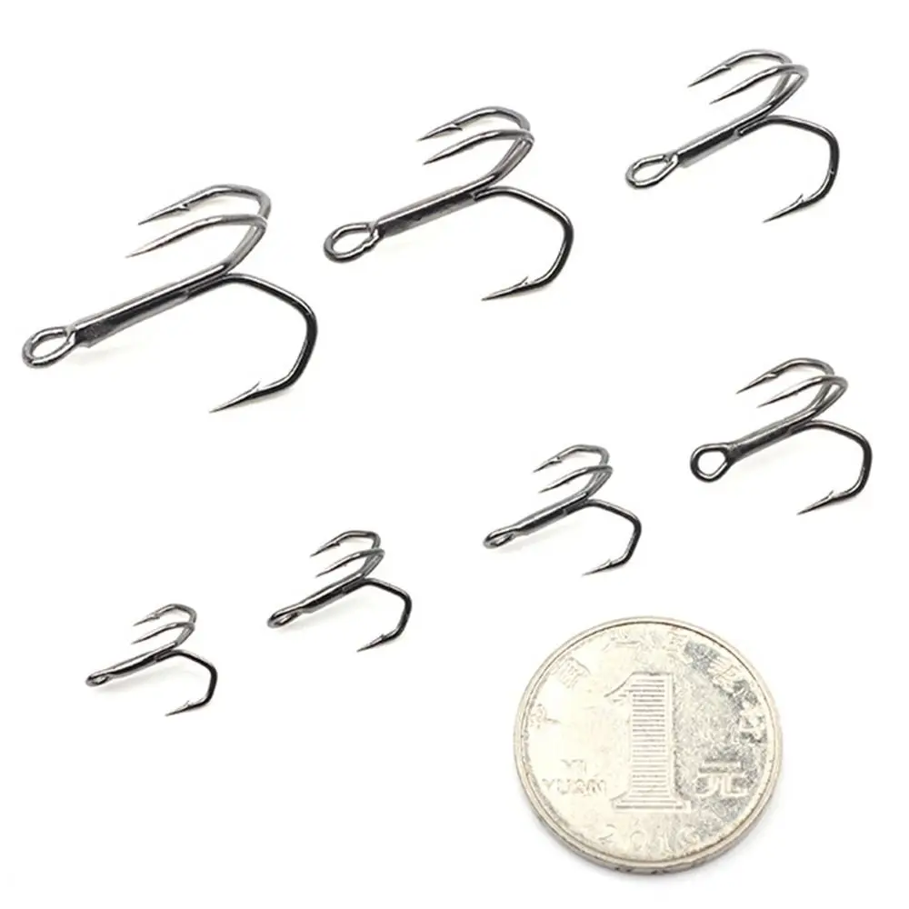 Durable High Carbon Steel Fishhooks Sharpened Treble Jig Fishing Tackle Barbed Hooks Ahite Nickel 2# 4# 6# 8# 10# 12# 14#