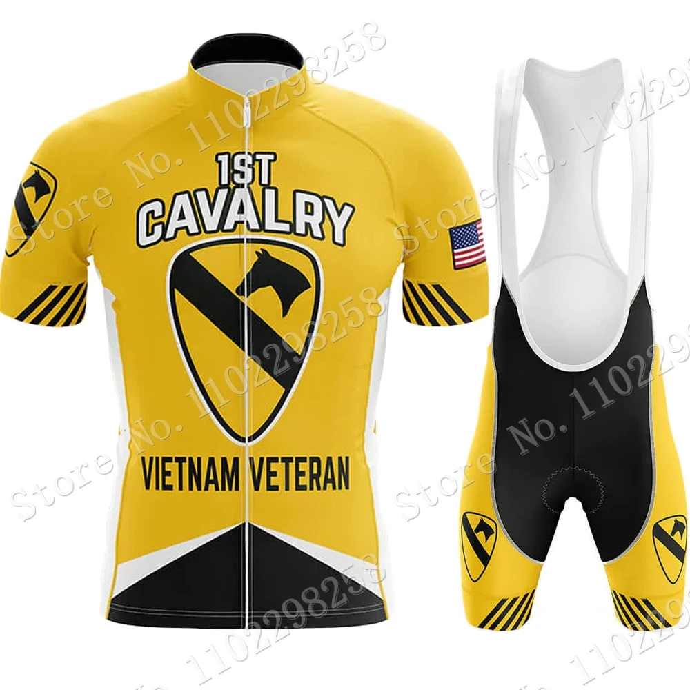 Cycling Jersey 1st Cavalry Vietnam Veteran Set 2022 Yellow Clothing Road Bike Shirts Suit Bicycle Bib Shorts MTB Ropa Maillot