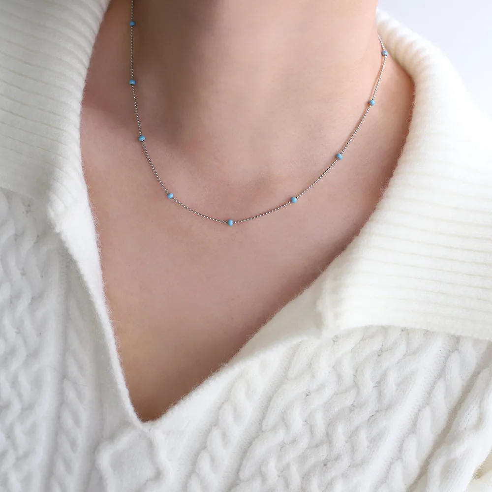 Trendy Blue Oil Droplet Chain Necklace for Women Gold Color Stainless Steel Waterproof Collar Neck Jewelry Gala Gift