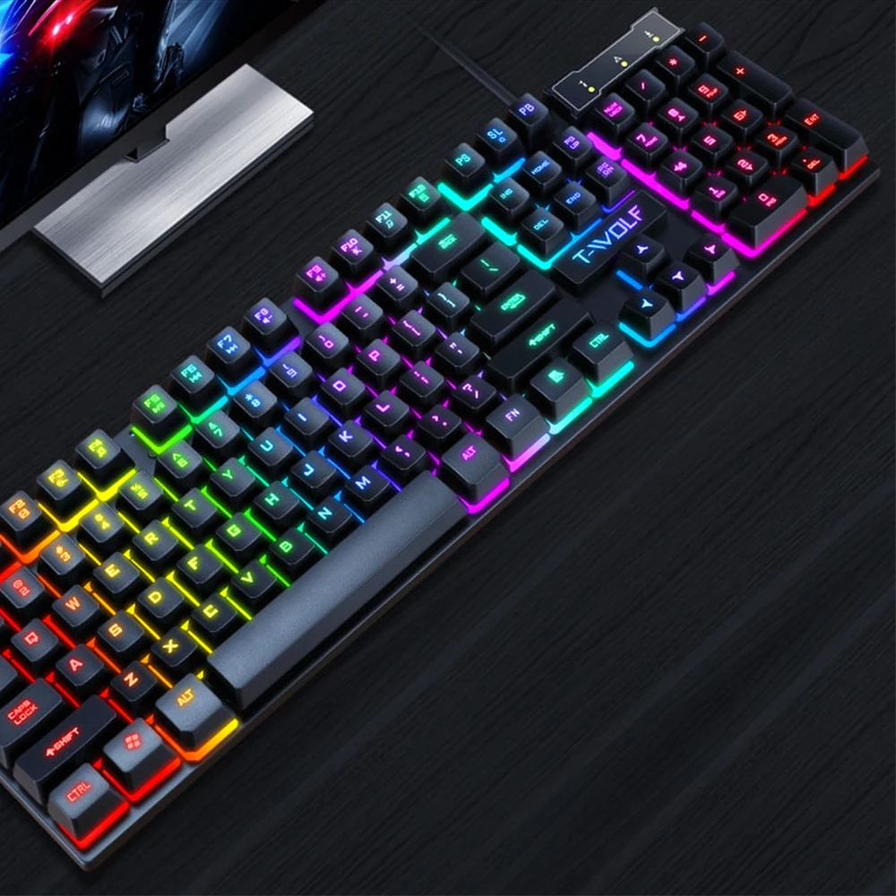 104 Key Gaming Keyboard RGB Luminous Wired Mechanical Feel Computer Office Russian Spanish