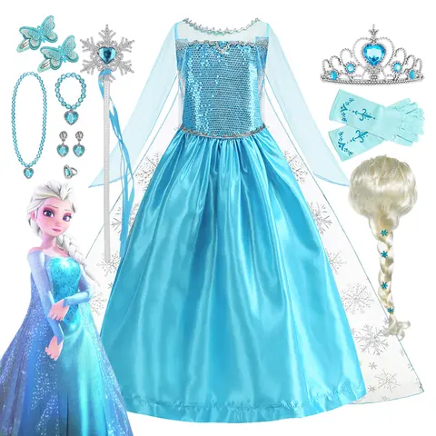 Disney Frozen Elsa Sneeuwkoningin Prinses Jurk Meisjes Kostuum Halloween Kids Rollenspel Carnaval Kinderen Verjaardagsfeestje Jurk