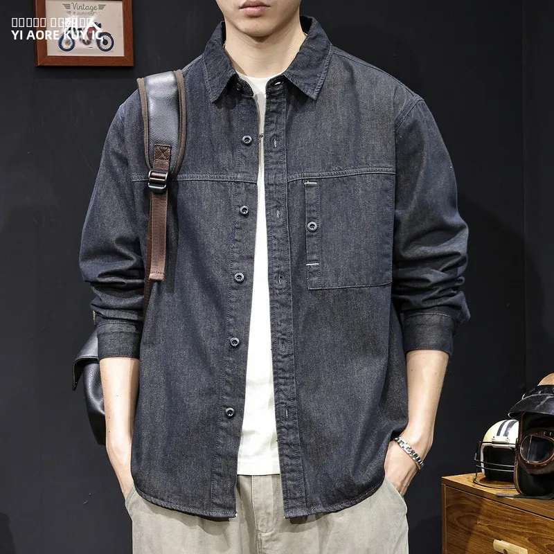

New 2026 Men's Denim Shirt Long Sleeve Spring Autumn Style Large Size Casual Washed out Fashion Brand Cotton 100% Outerwear