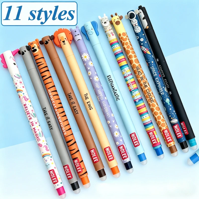 11styles Cute Animal Erasable Pen 0.7mm Blue Ink Gel Pen Lio