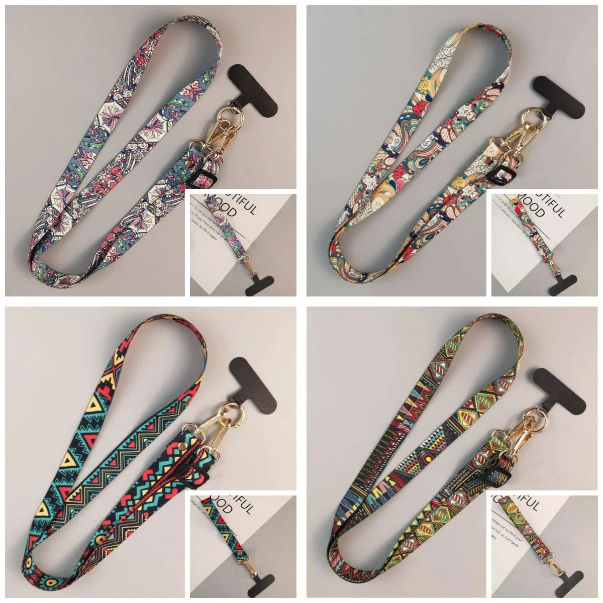 

Универсальный зажим для телефона, ремешок с ретро-рисунком, длинный ремешок через плечо, регулируемая длина, подвесной ремешок на шею, ремень стандартного размера