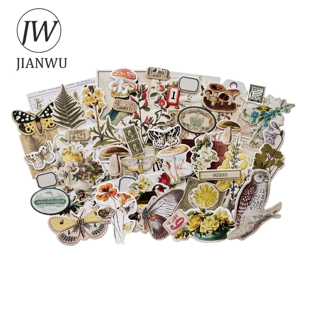 JIANWU Vintage Plant Flower Birds Butterfly Landscaping Collage Decor Material Paper Creative DIY Junk Journal Stationery