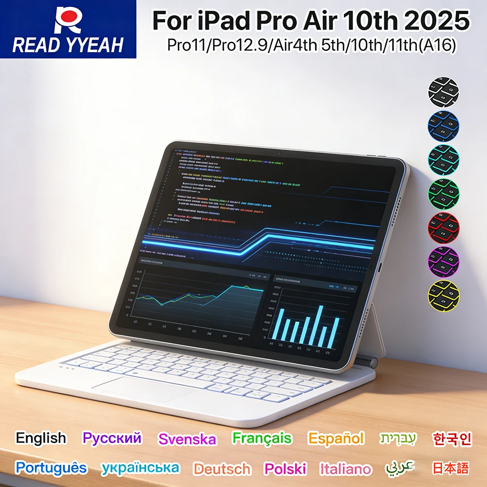 2026 Offical Magic Bluetooth Keyboard with Touch Panel for iPad 11th 10th Magnetic Case for iPad Pro Air 12.9in Smart Book Cover