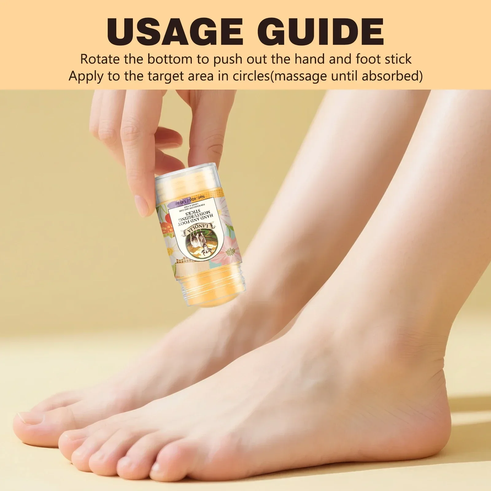 Bastão hidratante para pés e mãos, 40g, óleo de coco, manteiga de karité, absorção rápida, não gorduroso, cuidados com a pele seca para mãos e pés ásperos