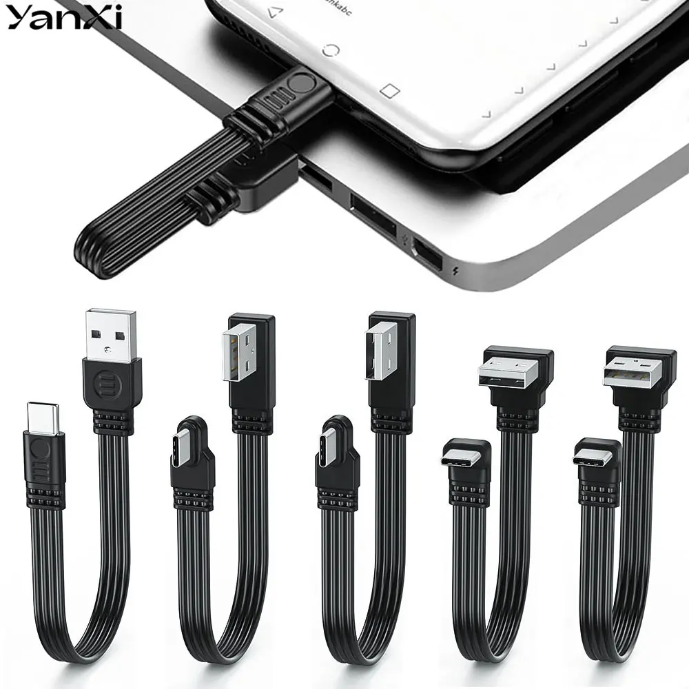 10-100cm USB 2.0 zu Typ-C Datenkabel Gerade Aufwärts Abwärts Links Rechts Gewinkelt 90 Grad 2A Stromversorgung Flaches Flexibles Ladekabel