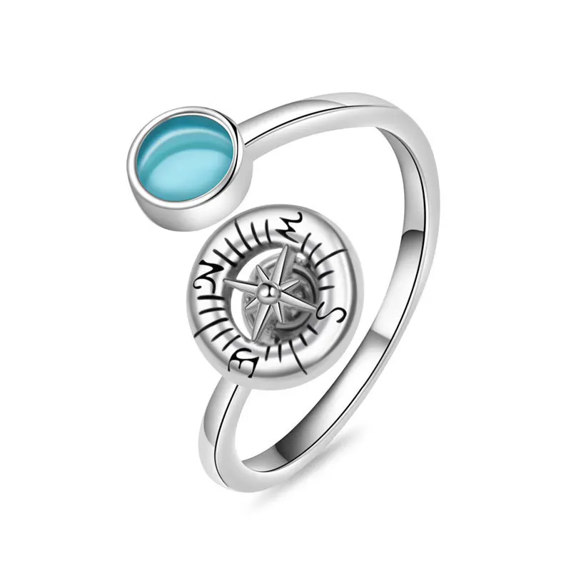 925 Sterling Silver Jewelry Octagram Clock Face Spinning Finger Rings for Women Wedding Party Jewelry Christmas Friends Gift