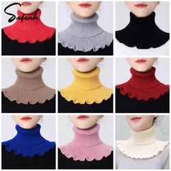 Warm Knitted Collar Scarf Women Turtleneck Knitted False Fake Collar Detachable Scarf Warm Winter Windproof Ruffles Wrap Scarf