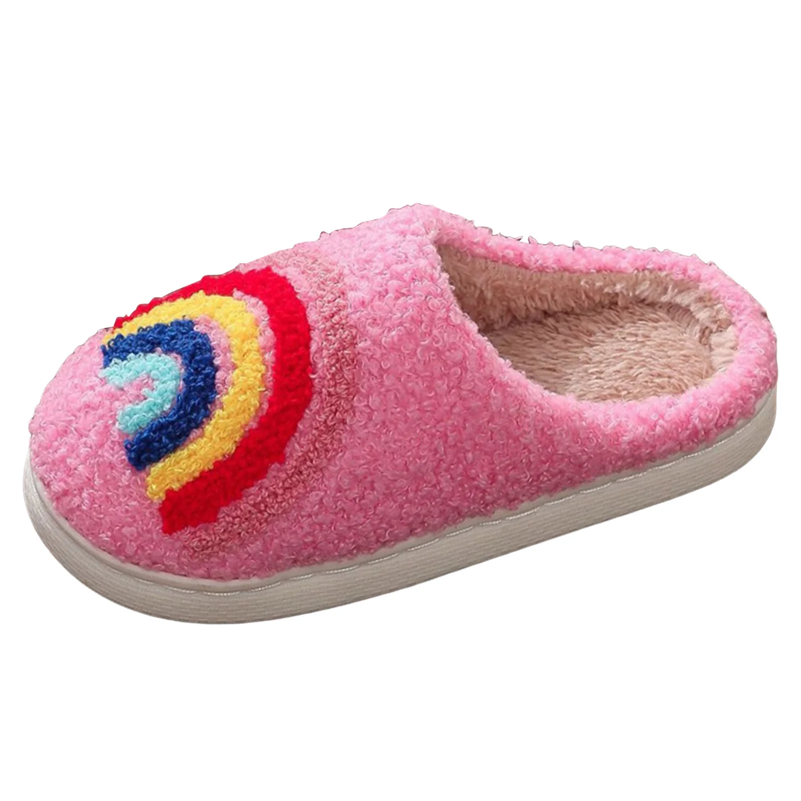 طفل فتاة النعال قوس قزح الأطفال نعال من القطن المنزل مريح شبشب شتوي دافئ للفتيات المتوسطة النعال حجم 13