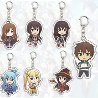 Anime Offering Blessings for A Beautiful World Keychains Figure Satou Kazuma Megumin Aqua Darkness Car Keyring Pendant Jewelry