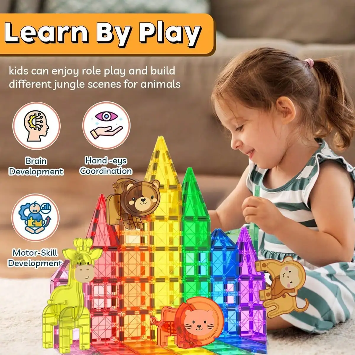 Magnetische bouwstenen, magnetisch speelgoed, veelzijdig bouwspeelgoed, met dinosaurus rekwisieten, geschikt voor verjaardagen