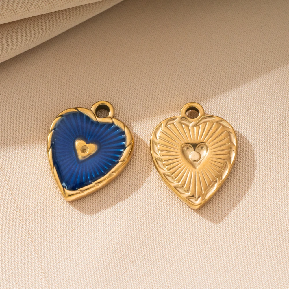 5 Stück Edelstahl-Herzanhänger mit Emaille, Liebesanhänger für Valentinstag, DIY-Charms für Ohrringe, Armbänder, Halsketten und Schmuckherstellung – Detail 5