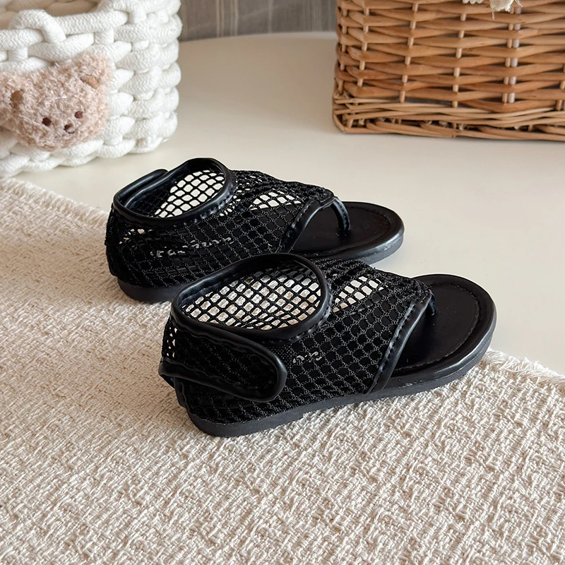 Spring Boys Girl's Flip Flop Sandals Mesh Hook-loop Breathable Chic Kid's Flat Shoe Solid Colors Anti-slip Casual Children Shoes