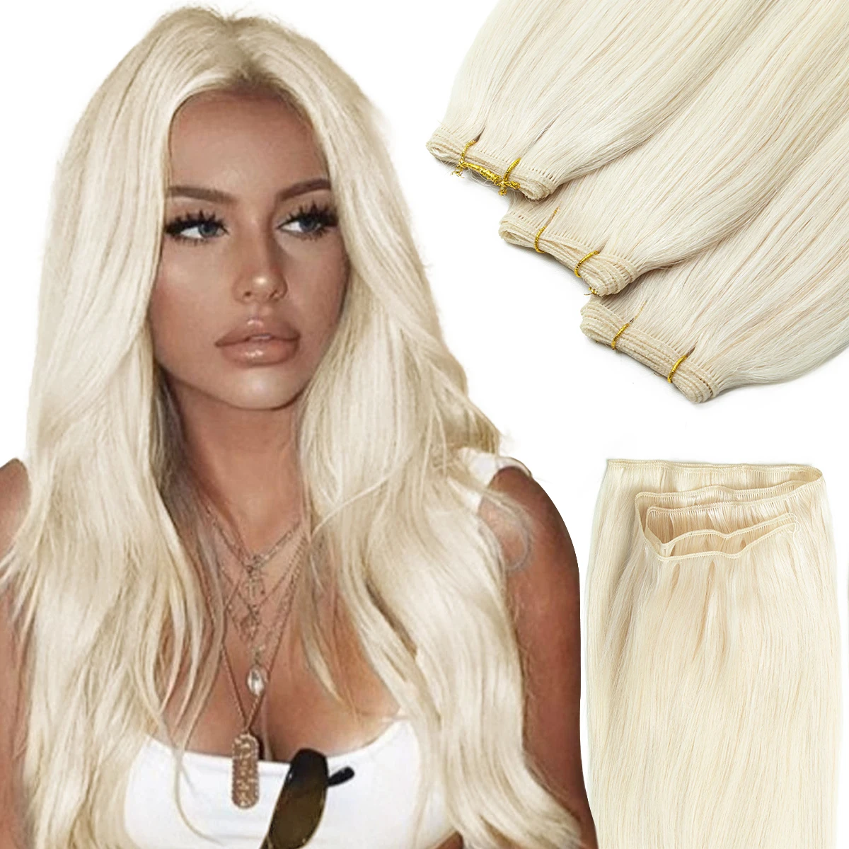 Long Genius Weft Human Hair Bundles Blonde Hair Extensions  Real Natural Human Hair Extensions Machine Remy 12 16 20 inch