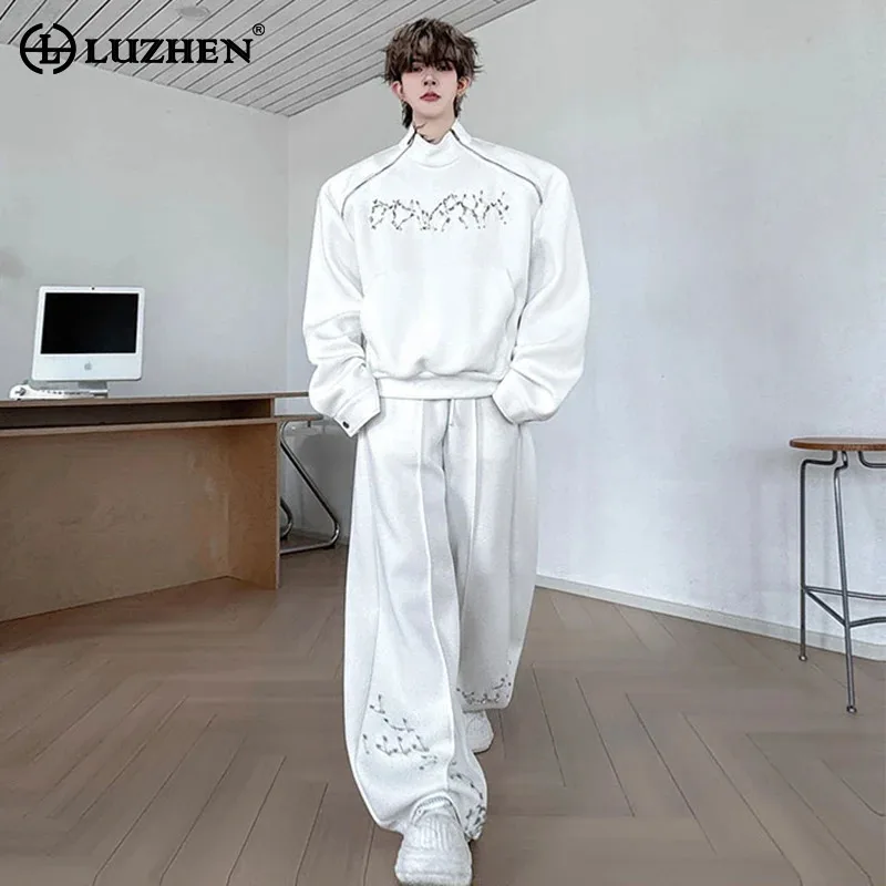 

LUZHEN модные уличные комплекты из двух предметов, мужская толстовка с длинными рукавами и молнией на плечах, осень 2024, свободные широкие брюки JY3912