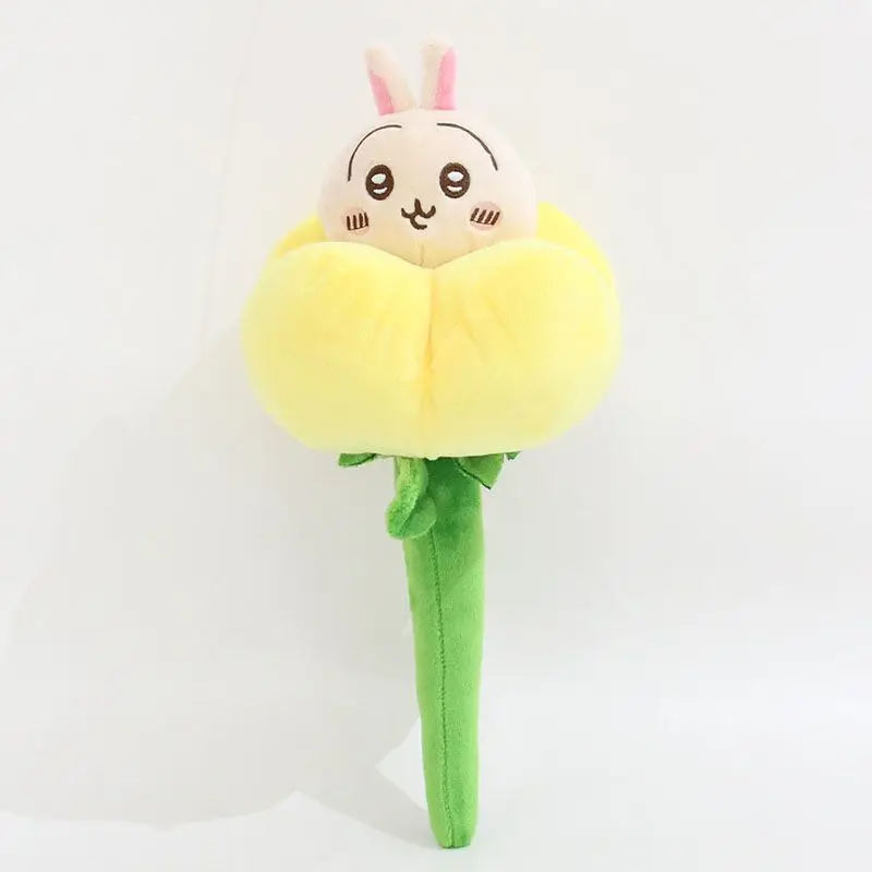 Chiikawa Hachiware Usagi Yellow Flower Dress Up Long Stem Modeling Plush Stuffed Toy Vase Ornaments Cute Birthday Gift Couple
