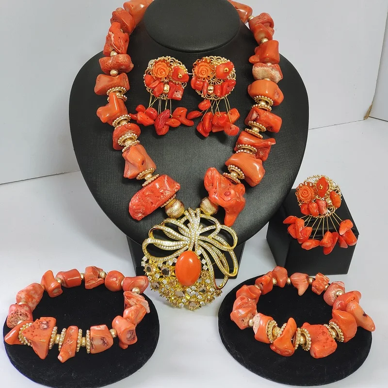 

Orange Original Coral Bead Jewelry Set