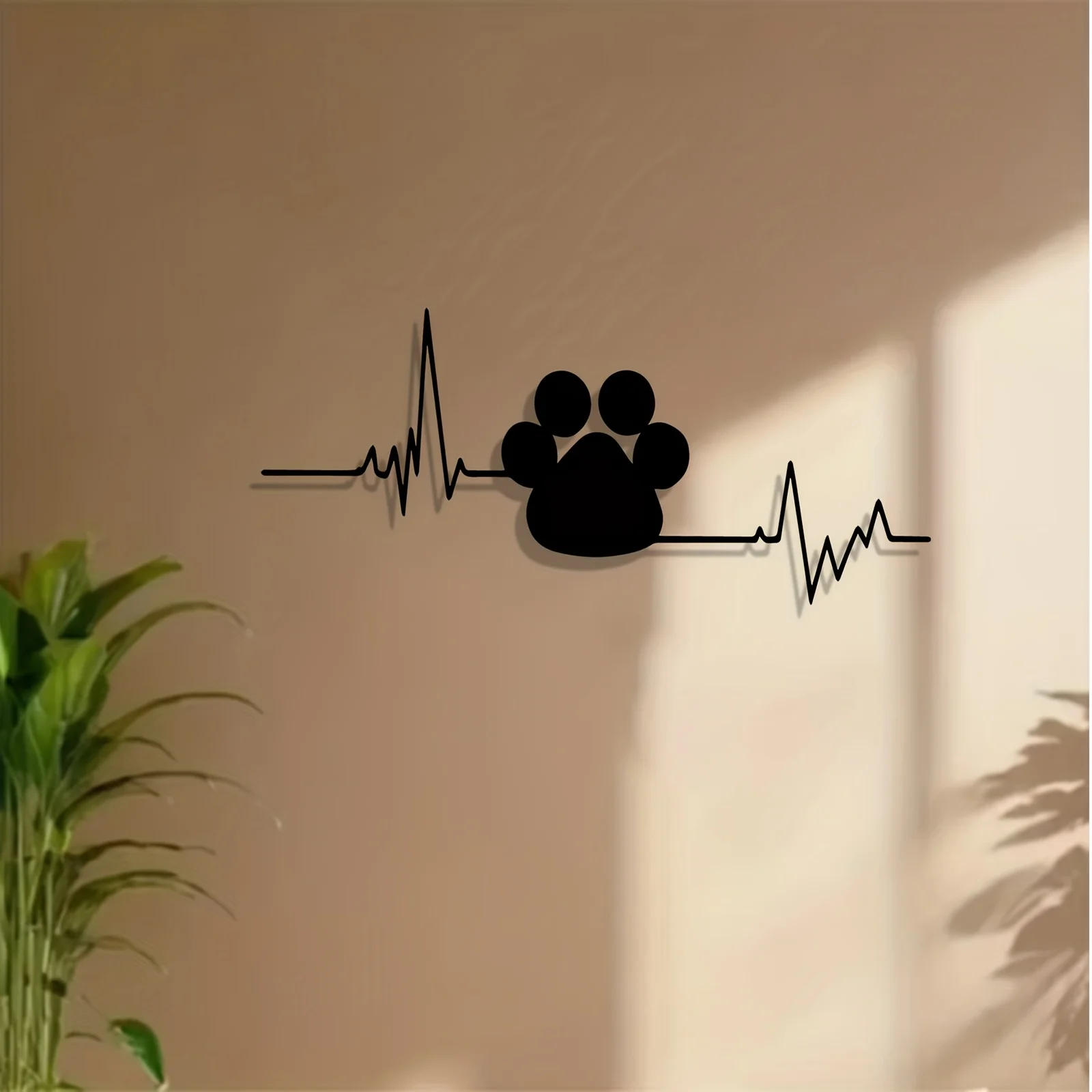 Pet Paw Heartbeat Iron Wall Art Dog Cat ECG Silhouette Metal Sculpture Garden Animal Lover Rustproof Hanging Decor Gift Ornament