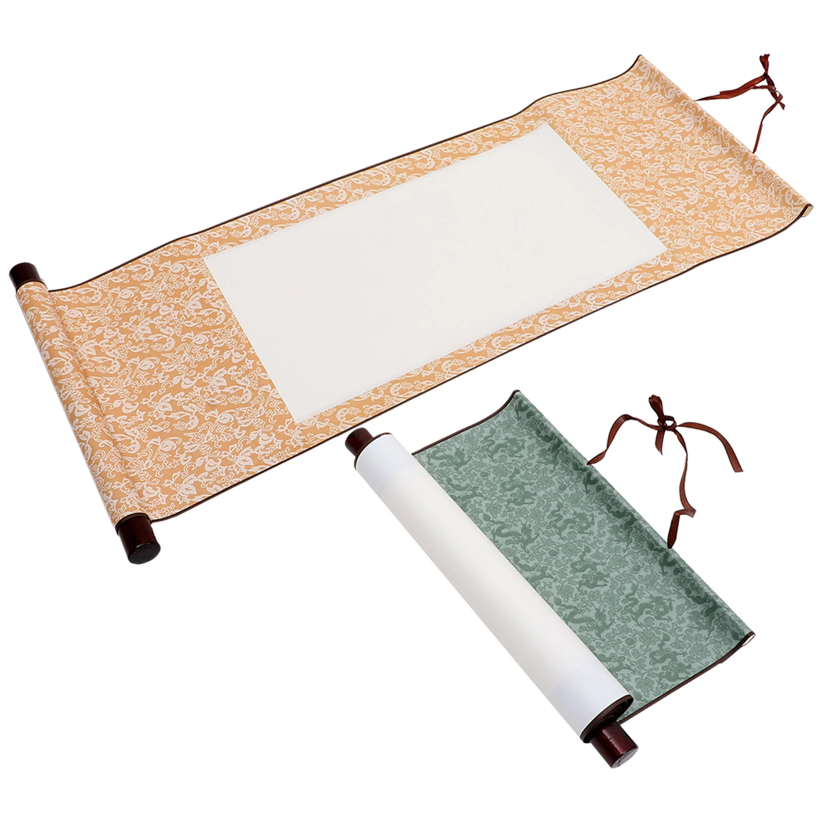 

2Pcs Blank Scroll Painting Silk Paper Two Feet Rice Calligraphy Hanging Vertical Scripture Xuan Paper Supply