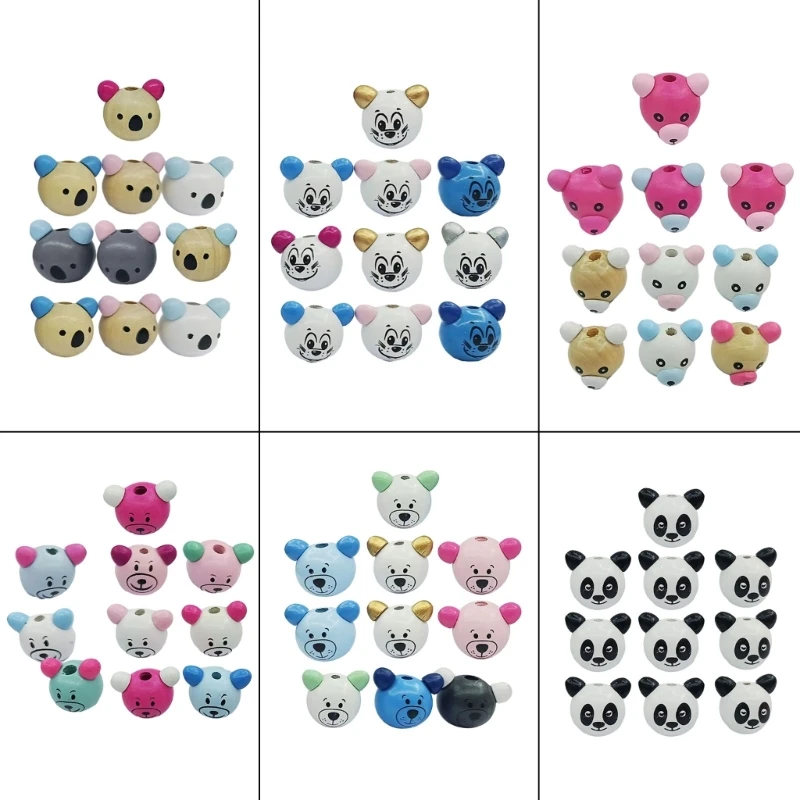 Pack of 10 DIY Craft Accessories Wooden Beads with Cute Animal Heads Mix Colorful Beads for Jewelry Making Accessories