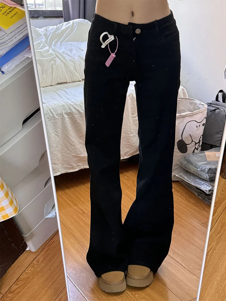 กางเกงยีนส์เดนิมทรงขากว้างเอวสูงสำหรับผู้หญิง ทรงหลวม ขาบาน สไตล์ใหม่สำหรับฤดูใบไม้ร่วง ไซส์พลัส ผ้าฝ้ายยืดกระชับสัดส่วน