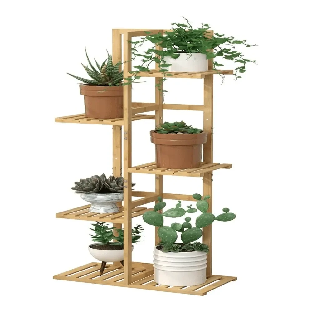 

5 Tier Bamboo Plant Stand Rack 6 Potted Multiple Flower Pot Holder Shelf, IndoorAmpOutdoor Planter Display Shelves For Patio Ga