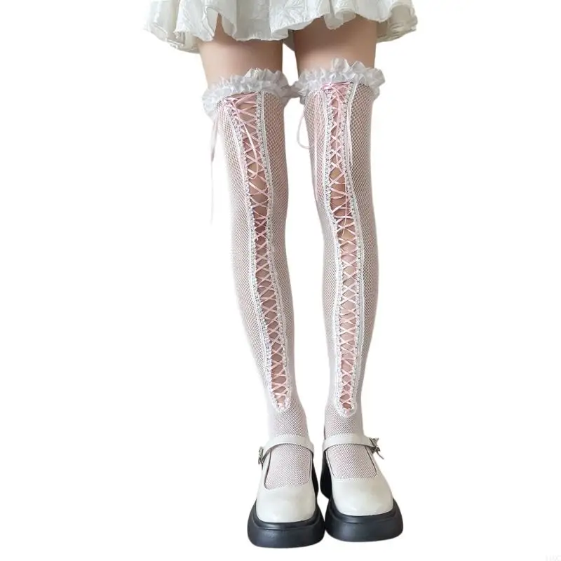 Women's Gothic Girls Long Socks Thigh High Stockings with Tie Up Front