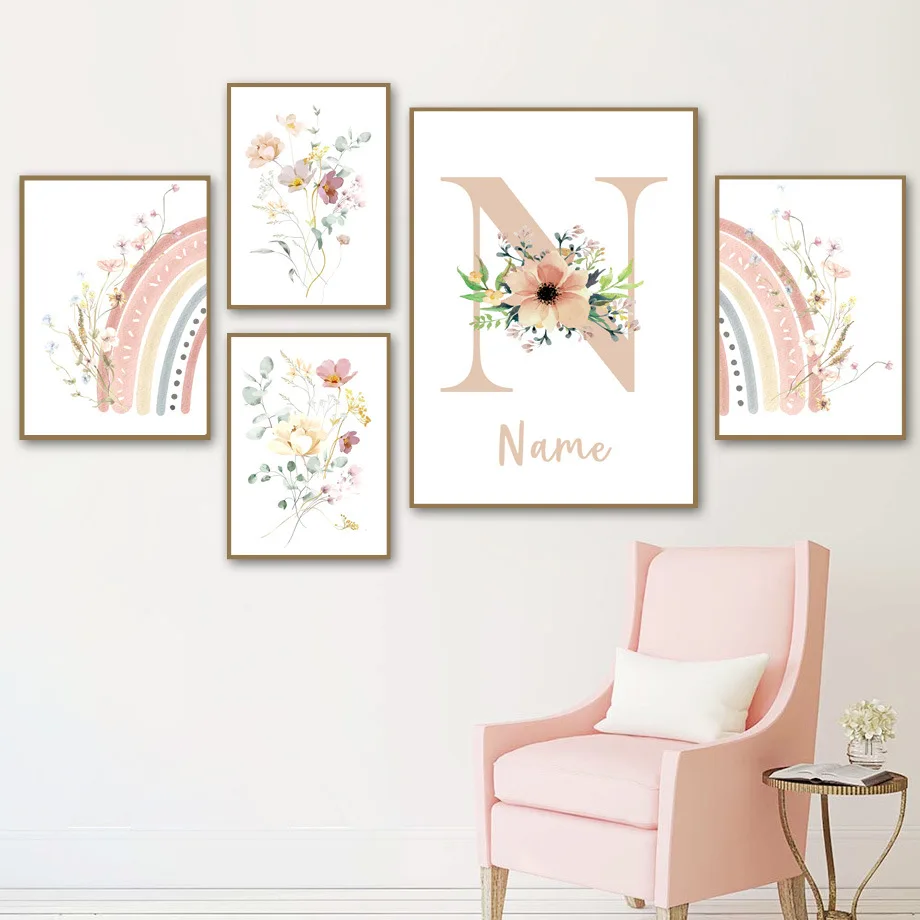 Living room decoration painting core hanging painting Nordic simple pink sofa small fresh flower bedroom modern name rainbow