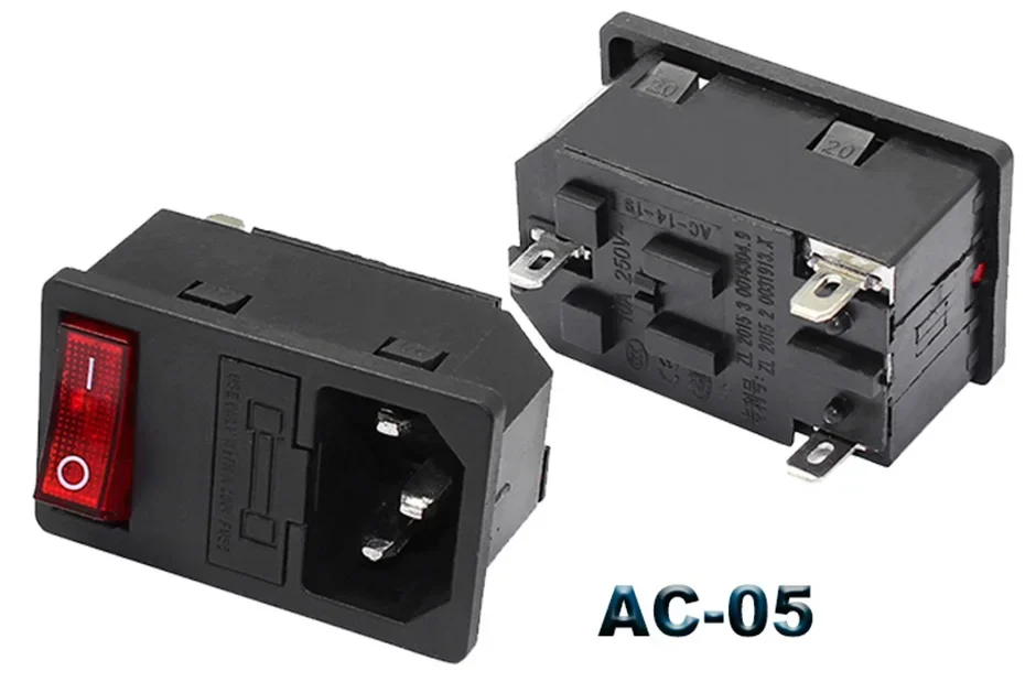 IEC320 C14 Elektrische AC-Buchse 3-polig Rot LED 250V 10A Sicherung Buchse Stecker Einlassanschluss 2-polige Buchse Montage-Wippschalter – Detail 6