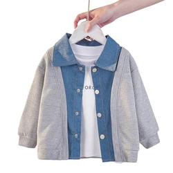 Children's Patchwork Fake Two Piece Denim Jacket 2-6 Years Boys And Girls Cotton Loose Denim Button Jacket （Only Coat）