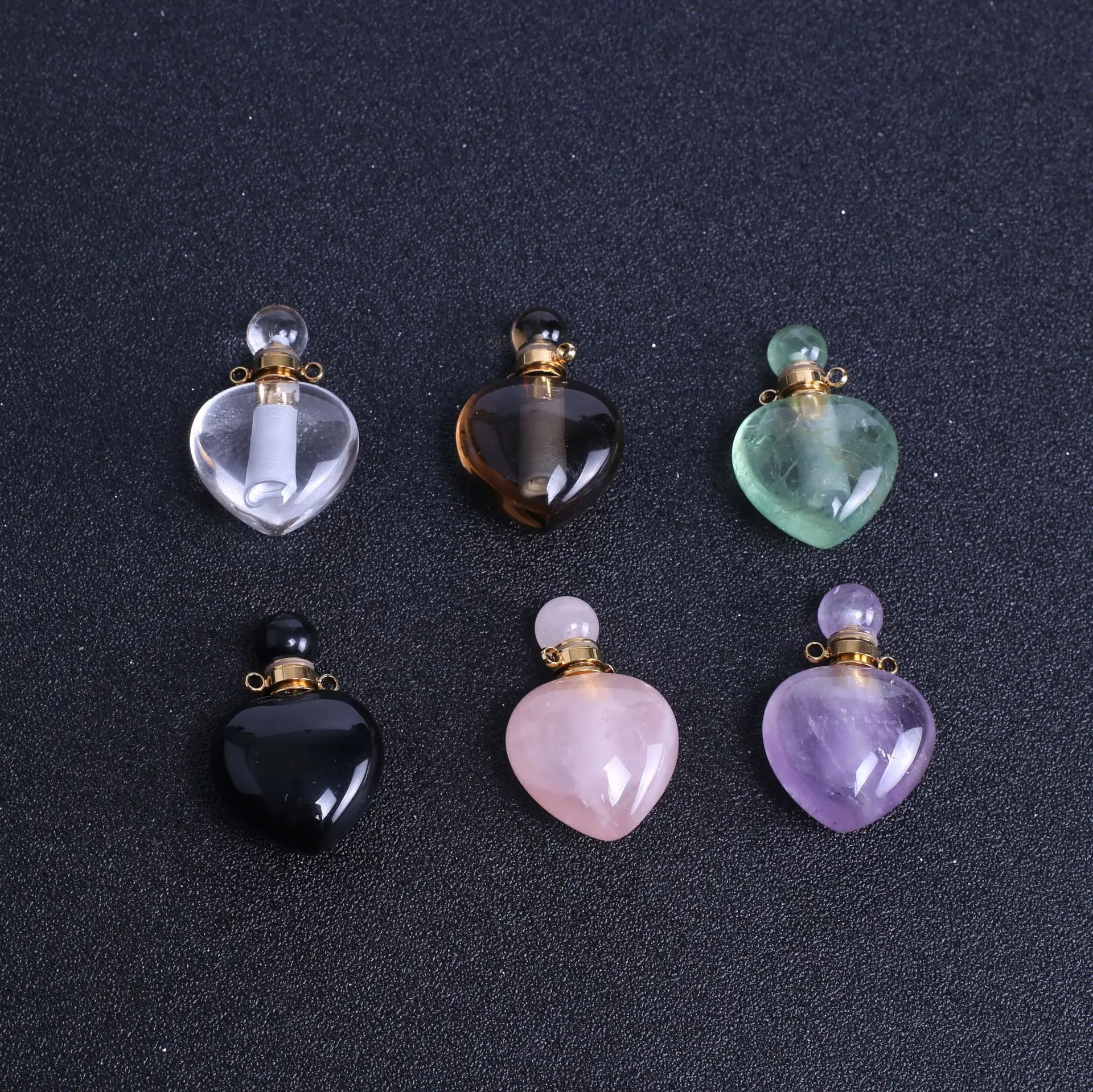 P1848 Wholesale Natural Stone Perfume Bottle Pendant Raw Gemstone Lovely Heart Shape Colorful For Jewelry Design High Quality