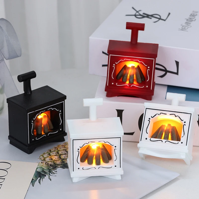 Dollhouse Miniature Fireplace Glowing Stove Model House Furniture Kitchen Living Scene Decor Toy