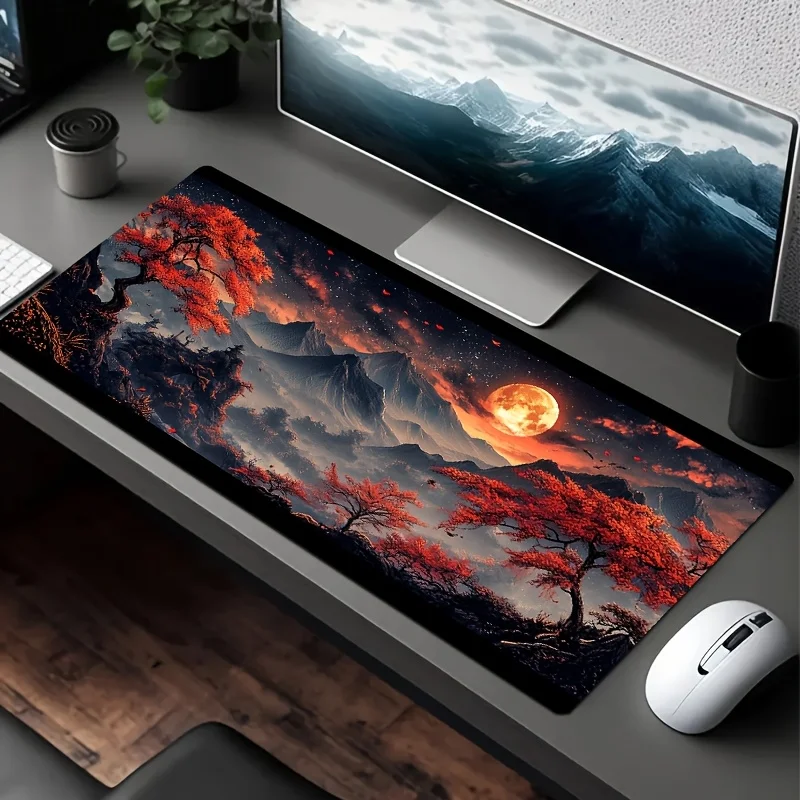 

1pc Large Non-slip Mangrove Moon Mouse Pad,autumn Scenery,full Moon and Colorful Leaves Design,perfect for Gaming and Office Use