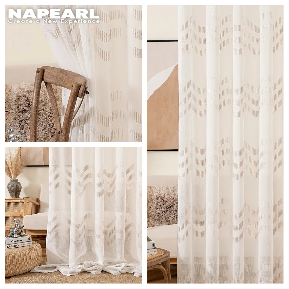 NAPEARL Geometric Modern Living Room Curtains Sheer For Kitchen Tulle For Bedroom Window Treatments White Curtain Custom Size