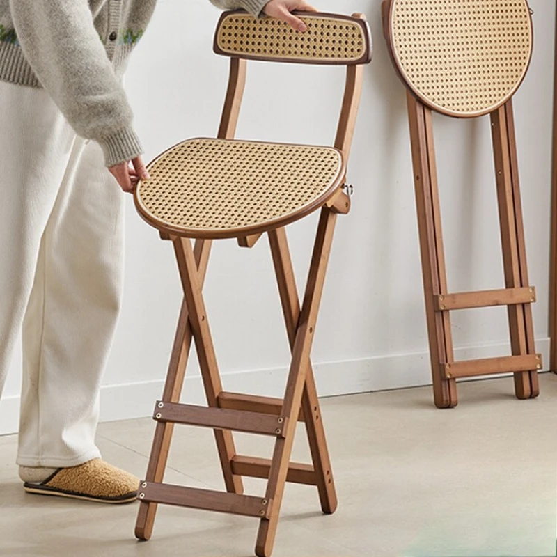 طوي بار البراز الروطان النسيج كرسي مكافحة مع مسند الظهر الخيزران مقهى البراز للمنزل والمقهى توفير المساحة مقعد الطعام #4