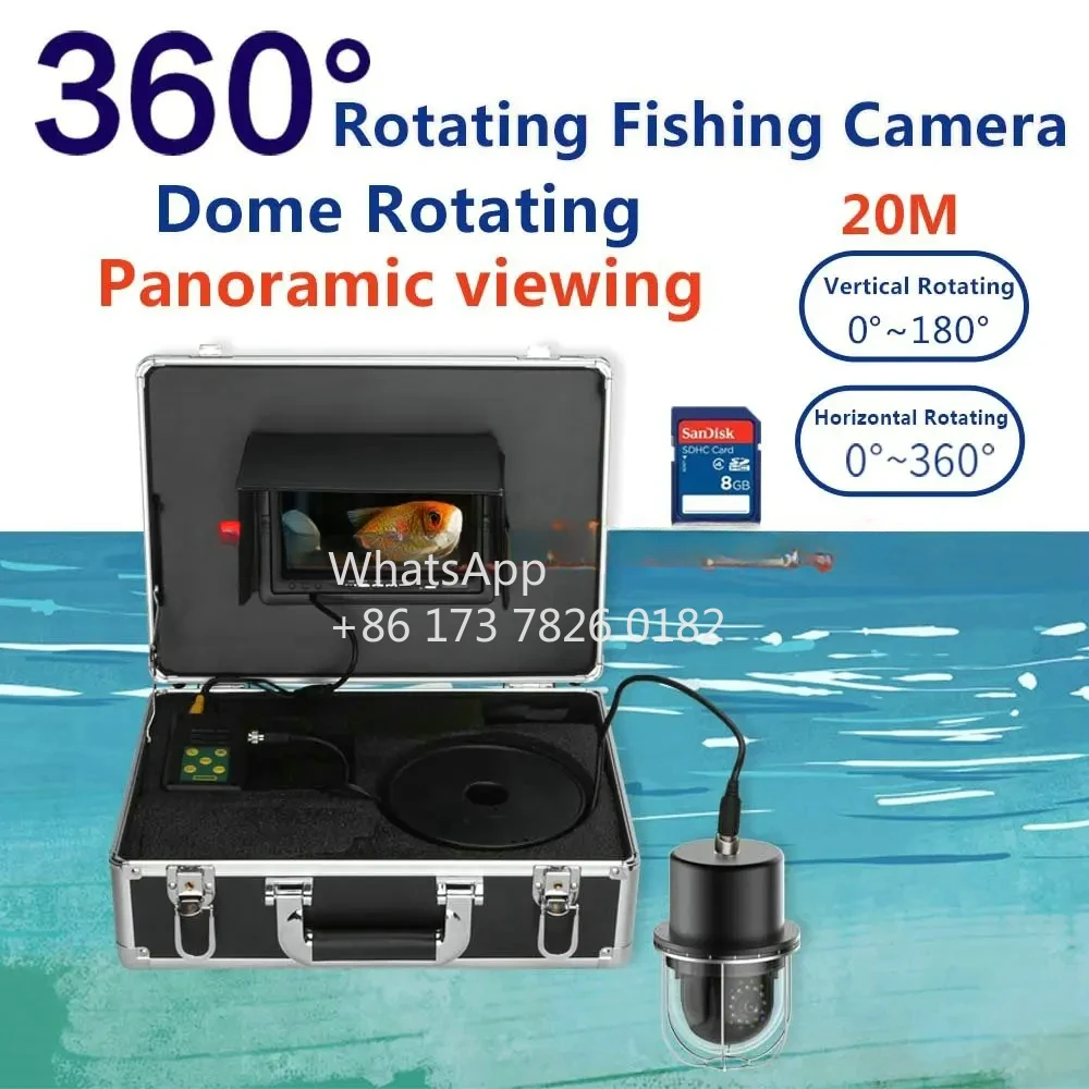Gravador DVR de 7 polegadas Câmera de vídeo para pesca subaquática IP68 à prova d'água 20 LEDs Dome giratório de 360 graus