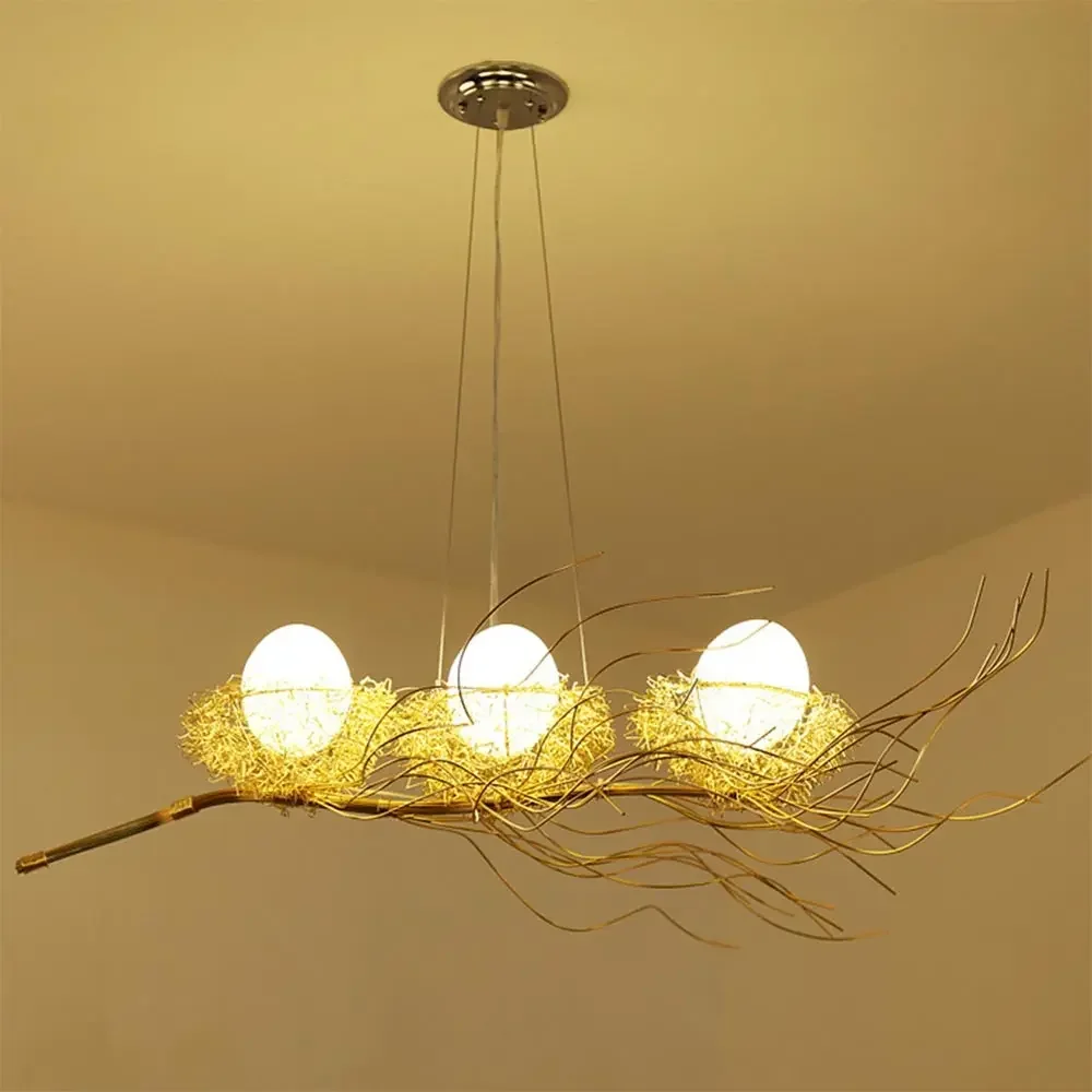 Imagem -05 - Moderno Led Birds Nest Lustre Sala de Estar Alumínio Ouro Redondo Interior Casa Decoração do Teto Lâmpada Oriental