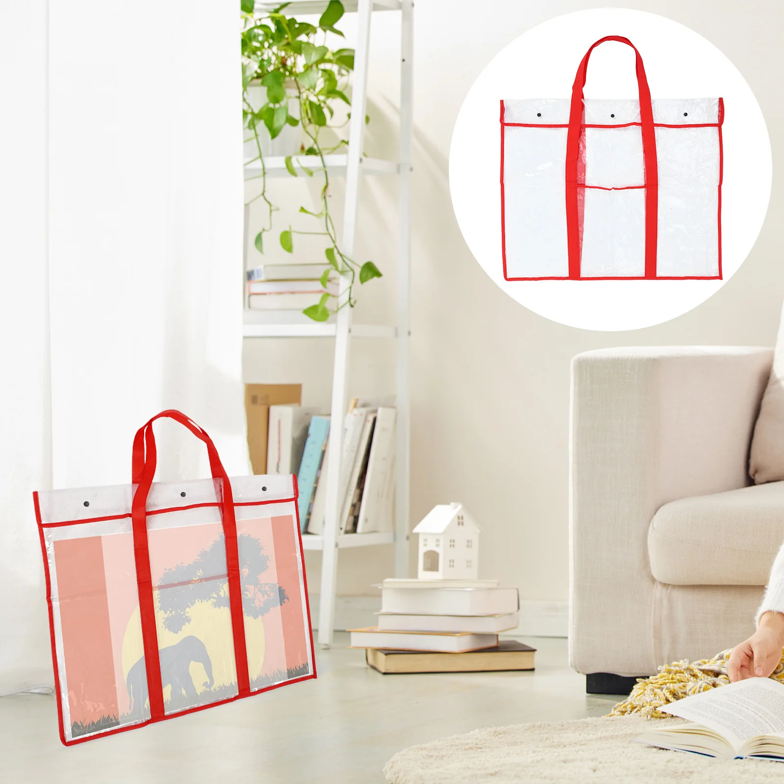 

Art Portfolio Case Bag Stylish Red PVC Large Capacity Clear Tote Organizer for Posters Documents Artwork Teacher Storage