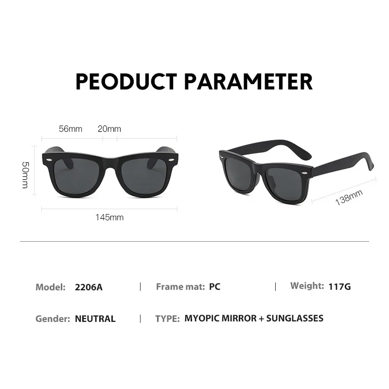 Braz 6 In1 الرجال الاستقطاب قصر النظر النظارات الشمسية الكلاسيكية البصرية مشبك مغناطيسي وصفة طبية مخصصة نظارات نسائية الإطار-0.5 ~-10 #3