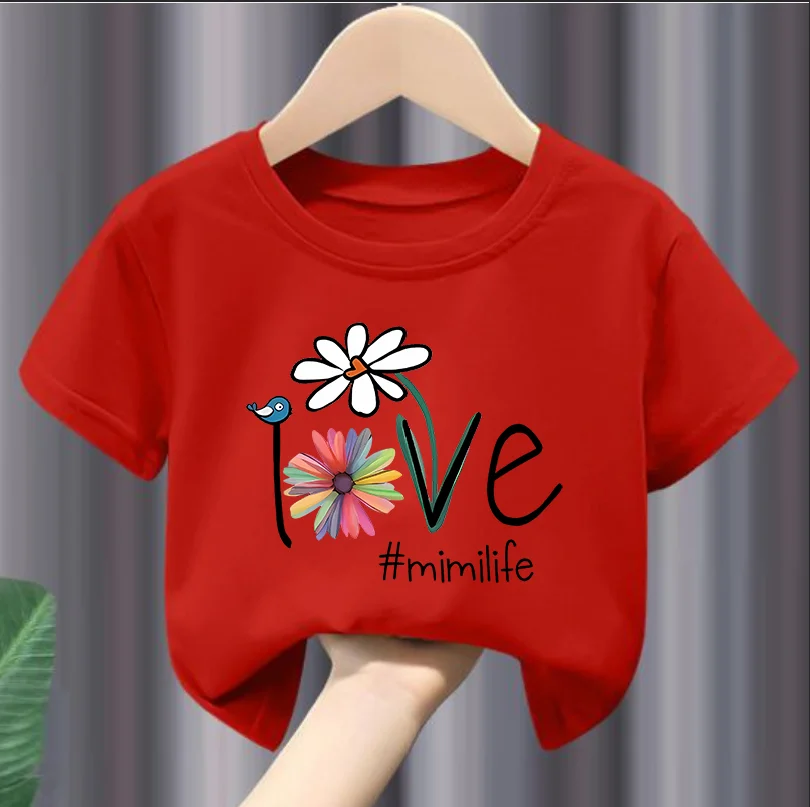 Mädchen Sommer T-shirt Kurzarm Neue kinder Gedruckt Brief Blume Kleidung Kinder Mädchen Kleidung Kleidung