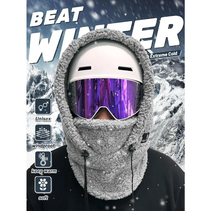 قناع التزلج Shy Velvet Sherpa Hood قناع التزلج بالاكلافا الشتوي المقاوم للرياح للرجال والنساء