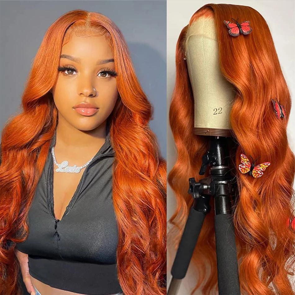 

250% Body Wave 13x6 HD Lace Front Wig 100% Human Hair Ginger Orange Brazilian Remy Colored Pre Plucked 13x4 Lace Frontal Wigs